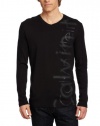 Calvin Klein Sportswear Men's Logo - Long Sleeve V Neck Heavy Weight Tee