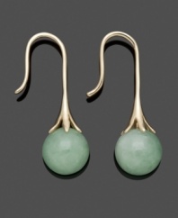 Round out your look in polished orbs. Jade beads (8 mm) add a unique touch and a subtle of color to any look. Setting crafted in 14k gold. Approximate drop: 1 inch.