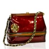 Valentino Orlandi Italian Designer Red Patent Leather Chain Strap Purse Bag