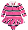 Ralph Lauren Layette Girl's Striped Ruffle Dress, Deep Pink, 3 Month