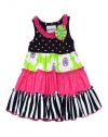 Rare Editions Girls 2T-6x Black Pink Lime Mixed Tiers Sleeveless Dress, 6