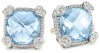 Judith Ripka Linen Blue Topaz Small Cushion Stone Stud Earrings
