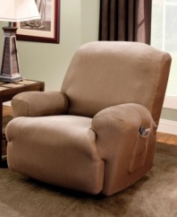 Featuring subtle allover striping in versatile, solid tones, the Stretch Stripe recliner slipcover from Sure Fit instantly refreshes your furniture with style and comfort. Easy to care for, this slipcover can be tossed in the wash.