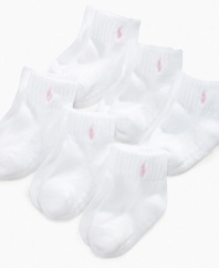 This six pack of softness from Ralph Lauren comes with a bright pink pony on the ankle and is a soft and comfortable sock for your boy or girl.