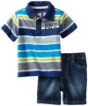 Kenneth Cole Baby-Boys Infant Stripe Polo Top With Denim Short