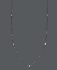 Add sparkle and shine by the inch. Trio by Effy Collection's stunning necklace features seven stations of round cut, bezel-set diamonds (5/8 ct. t.w.) strung from a delicate, 14k white gold chain. Approximate length: 24 inches.