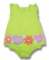 First Impressions Infant Girls Lime Green Flower and Heart Sunsuit, 0-3 Months
