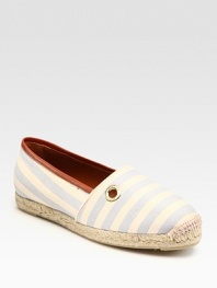 Stretch canvas basic in allover nautical stripes with espadrille trim and a touch of smooth leather. Canvas and leather upperLeather liningRubber solePadded insoleImported