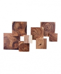 The new wood paneling. Squares of richly knotted and grained wood are pieced together in this intriguing three-dimensional wall decor from Phillips Collection.