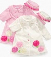 Bonnie Jean Kids Set, Little Girls Rosette and Ruffles Coat and Hat, Ivory, Size: 6