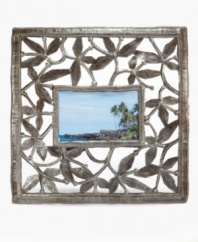 Haitian artists find the grace in recycled steel, manipulating the raw metal into the delicate birds and branches that define this Botanical picture frame. Hammered and varnished completely by hand with surprising texture and detail to make each frame special.