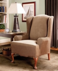 Featuring subtle allover striping in versatile, solid tones, the Stretch Stripe chair slipcover from Sure Fit instantly refreshes your furniture with style and comfort. Easy to care for, this slipcover can be tossed in the wash.