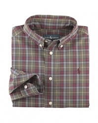 A button-down shirt in crisp woven cotton is perfectly preppy in bold plaid.