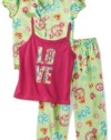 Komar Kids Girls 7-16 Charmeuse 3 Piece Printed Pyjama Set, Light Green, X-Small