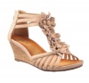 Refresh GINNY-01 Women 's gladiator sandal on low cork wedge heel with Faux leather upper and floral pattern on the front