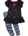 GUESS Kids Girls Baby Girl Flowery Dress and Striped Legg, NAVY (12M)