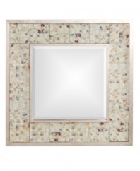 The multi-colored mosaic frame of the Bonnie mirror, edged in metal, is quietly elegant, and the range of neutral tones can highlight other colors found in your home. Designed to be truly versatile, it makes a tasteful accent wherever it hangs.