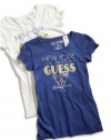 GUESS Kids Girls Big Girl Puff-Sleeve Logo Tee, BLUE (10/12)