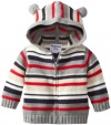 Hartstrings Baby-boys Newborn Striped Hooded Sweater Cardigan, Navy Multi Stripe, 6-9 Months