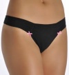Betsey Johnson Women's Cotton Stretch with Lace Thong Panty,Black,Medium