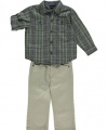 Calvin Klein Baby-Boys Infant Shirt With Pant, Green, 12 Months