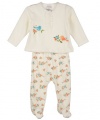 ABSORBA Baby-Girls Newborn Velour Bird Footed Pant Set, White, 3-6 Months