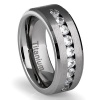 8MM Men's Titanium Ring Wedding Band with Flat Brushed Top and Channel Set CZ (Available in Sizes 8 to 16)