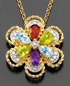 Macy's Necklace, 18 inch 18k Gold Over Sterling Silver Multi-Stone Flower Pendant Necklace
