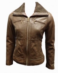Michael Kors Zip Front Knitted Collar Leather Jacket