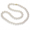 14k Yellow Gold White Round Genuine Japanese Saltwater Akoya Pearl High Luster Necklace 18 Length, AAA Quality.