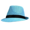 Aqua Blue Lightweight Straw Fedora Hat With Black Hatband