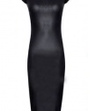Womens Cap Sleeved Black Wet Look Midi Dress (Aqa)