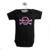 Pink Scribble Skull Short Sleeve One Piece Baby Body Suit in Color Black