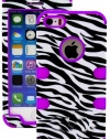 myLife (TM) Violet Purple and Black - Zebra Stripes Series (Neo Hypergrip Flex Gel) 3 Piece Case for iPhone 5/5S (5G) 5th Generation iTouch Smartphone by Apple (External 2 Piece Fitted On Hard Rubberized Plates + Internal Soft Silicone Easy Grip Bumper Ge