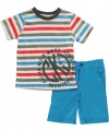 Calvin Klein Boys 2-7 Toddler Crew Neck Stripes Tee with Shorts, Assorted, 4T