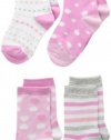 Stride Rite Girls 2-6X 4 Pack Heart Dot Stripe Crew Socks, Assorted, Sock size 7/8.5 (Shoe size 10-13)