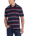 IZOD Men's Short Sleeve Striped Polo with Tipping, Midnight, Large