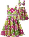 Pink Green Cut Out Bow Back Dot Print Dress PK3NA, Pink, Bonnie Jean Little Girls 2T-6X, LG-NA, Sleeveless-Sundress