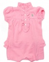 Ralph Lauren Baby Girl Outfit with Ruffled Neck in Light Pink, Green Pony (6 Months / Mos., Light Pink)