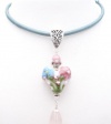 Damali Pendant Lampwork Heart Faceted Rose Quartz Teardrop Sterling Silver Accents w/ Blue Leather