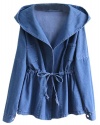 Sheinside Women's Blue Long Sleeve Hooded Belt Denim Coat