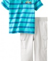 Kids Headquarters Baby-Boys Infant Polo with Stripes and Cargo Pants, Aqua, 18 Months