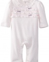 Hartstrings Baby-Girls Newborn Long Sleeve Cotton Knit Romper, White/Pink, 6-9 Months