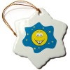 orn_103711_1 Dooni Designs Smiley Face Designs - GIrl Yellow Smiley Face With Flower in Hair - Ornaments - 3 inch Snowflake Porcelain Ornament
