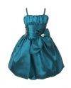 Cinderella Couture Girls Rhinestone Heart Bubble Dress & Scarf 6 Teal (1010N)