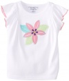 Hartstrings Baby-Girls Infant Jersey Floral Applique Flutter Sleeve Tee, White, 24 Months