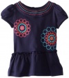 Hartstrings Baby-Girls Infant Jersey Tunic with Floral Embroidery, Peacoat Navy, 24 Months