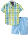 Nautica Baby-Boys Infant Short Sleeve Woven and Short 2 Piece Set, Bright Green, 12 Months
