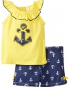 Kids Headquarters Baby-Girls Infant Top with Navy Printed Shorts, Yellow, 12 Months