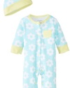 Offspring - Baby Apparel Baby-Girls Newborn Daisy Coverall with Hat, Aqua, 12 Months